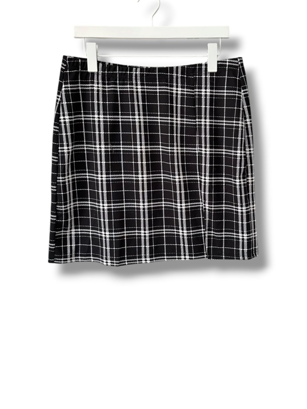 SHEIN Curve Black & White Plaid Bodycon Mini Skirt With Slit 1XL Dark Academia